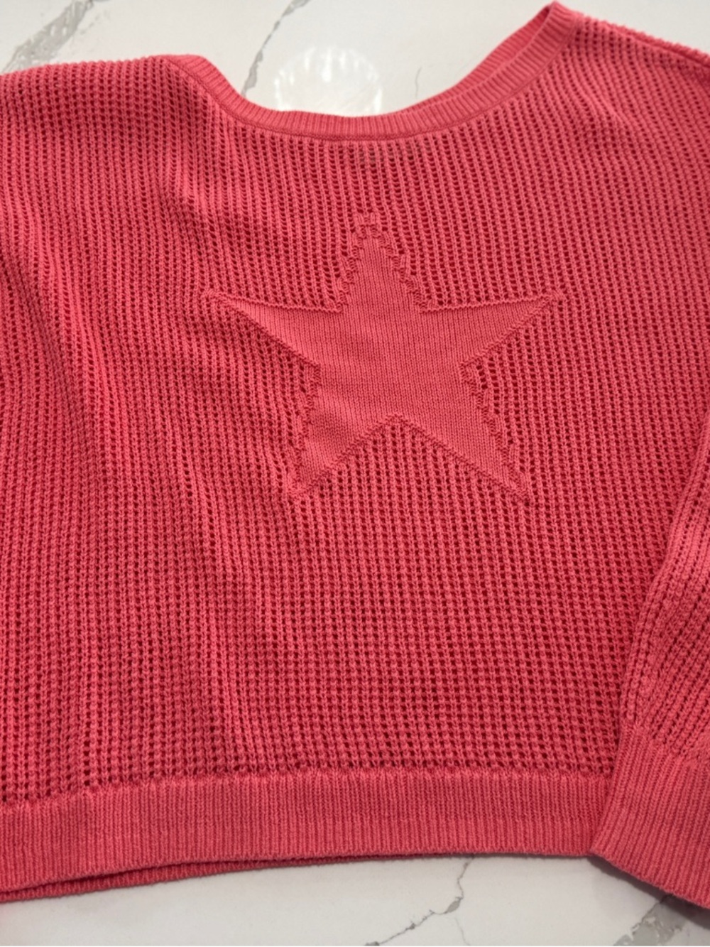 Hollister Coral Pink Waffle Knit Crew with Star Motif